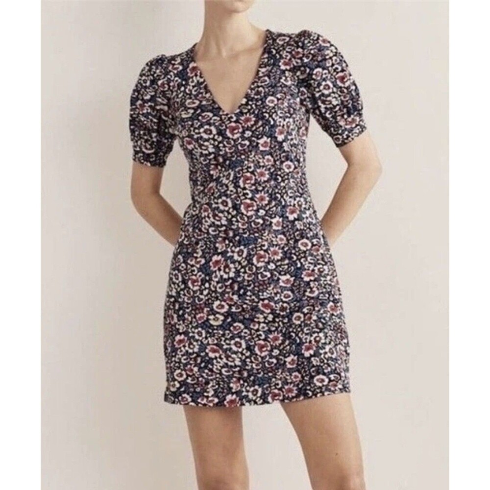 Boden Knit Floral Puff Sleeve V-Neck Dress 10R EUC Vibrant Summer